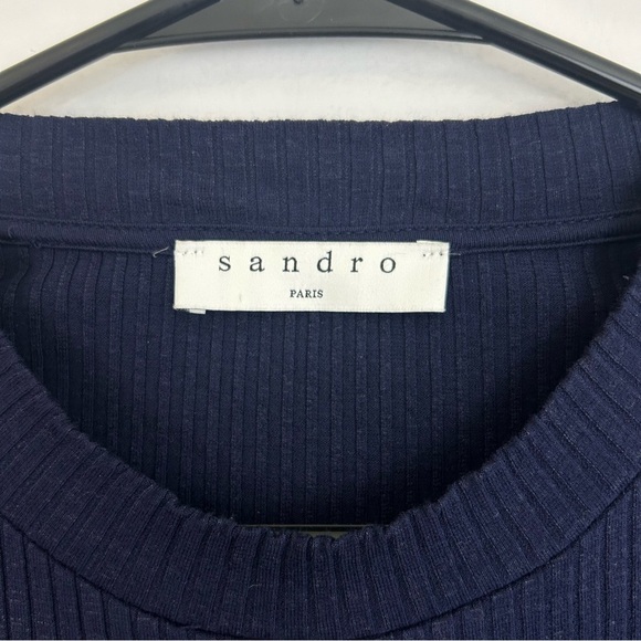 Sandro Blue Striped Knit Mixed Fabric Long Sleeve Top Size Large - Picture 8 of 11